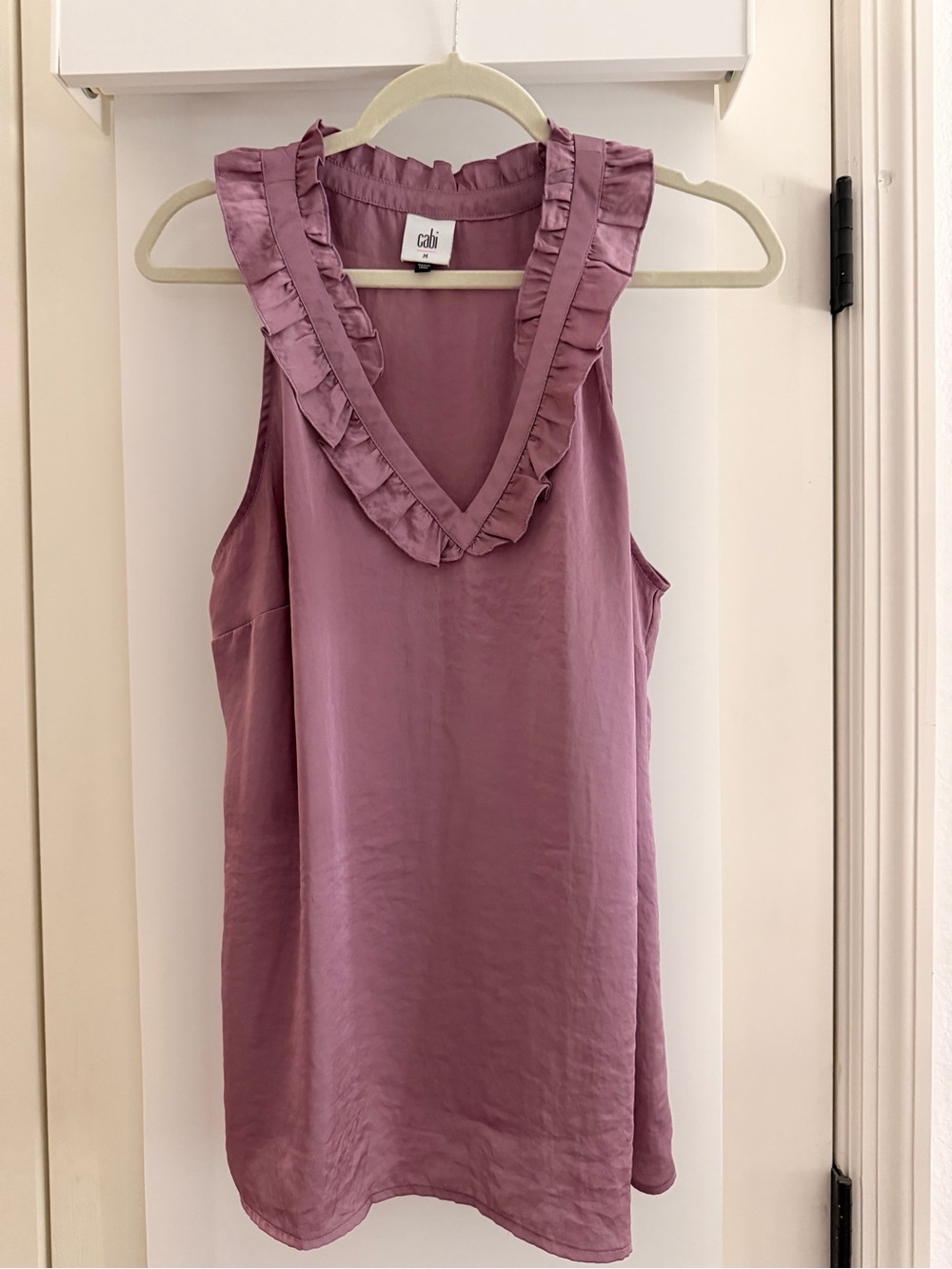 CAbi Mauve Ruffle V-Neck Sleeveless Camisole